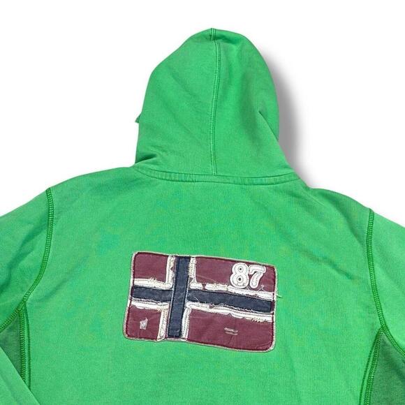 NAPAPIJRI Y2K Hoodie Men Size L Green Flag Patch Full Zip Fleece Norway 2000s - Picture 10 of 12